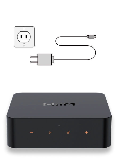 WiiM Pro Plus connected to its power adapter