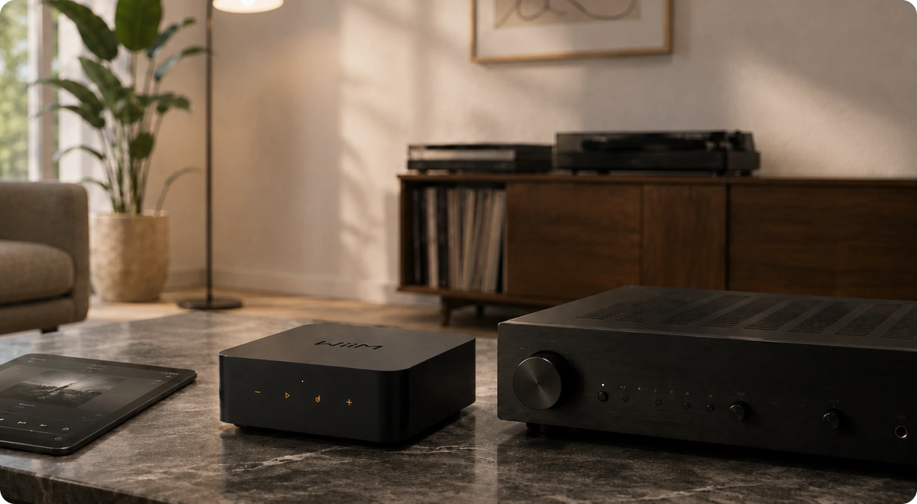WiiM Pro Plus connected directly to an amplifier for premium analog output
