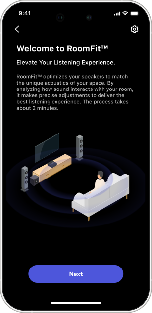 RoomFit setup screen in the WiiM Home app